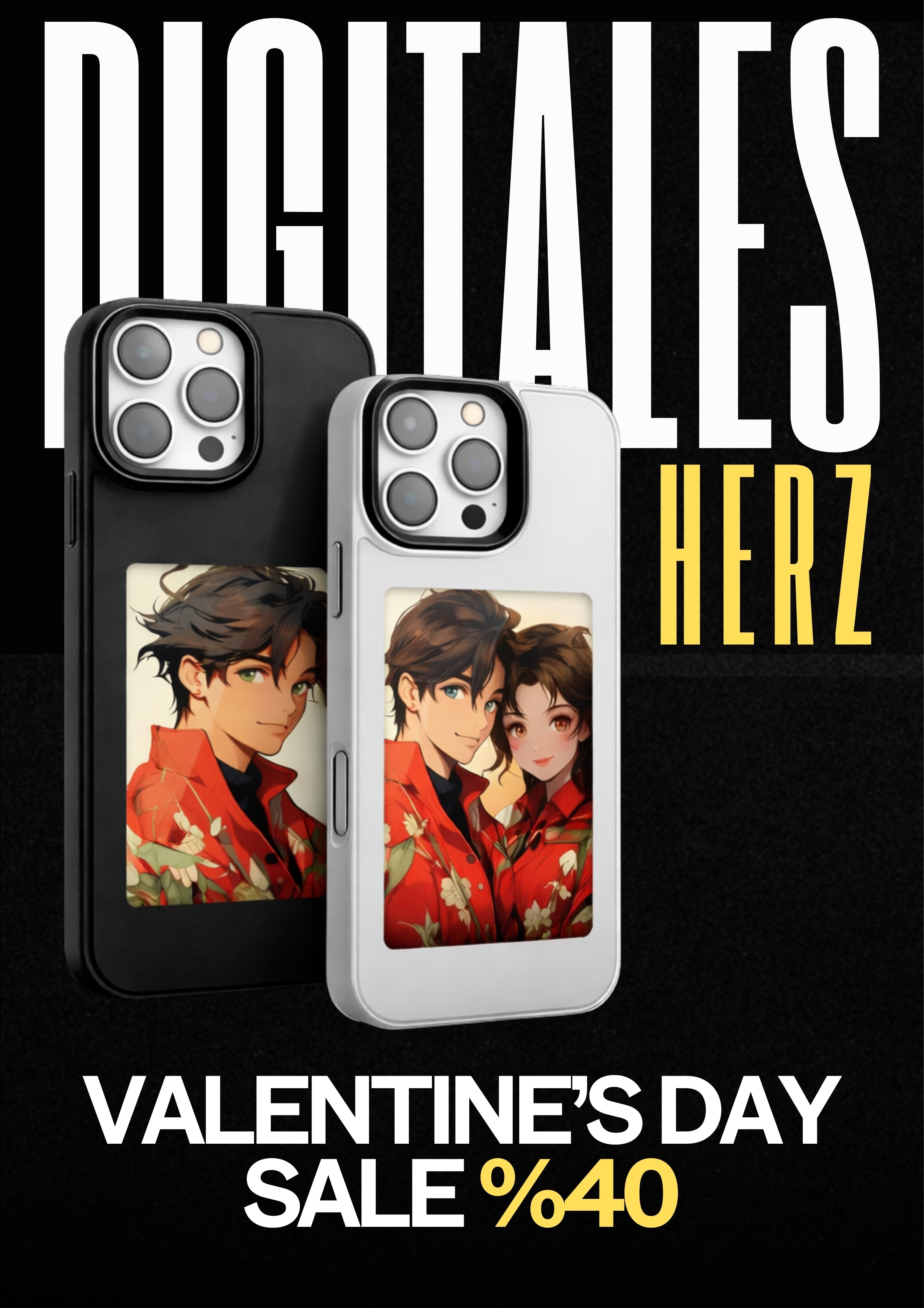 delightatelier Schwarz / iPhone 16 Pro Max Digitales Herz's NFC Handyhülle